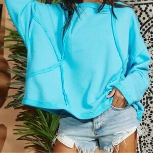 BUCKETLIST WAVES TEAL Turquoise Pullover Sweatshirt - Women